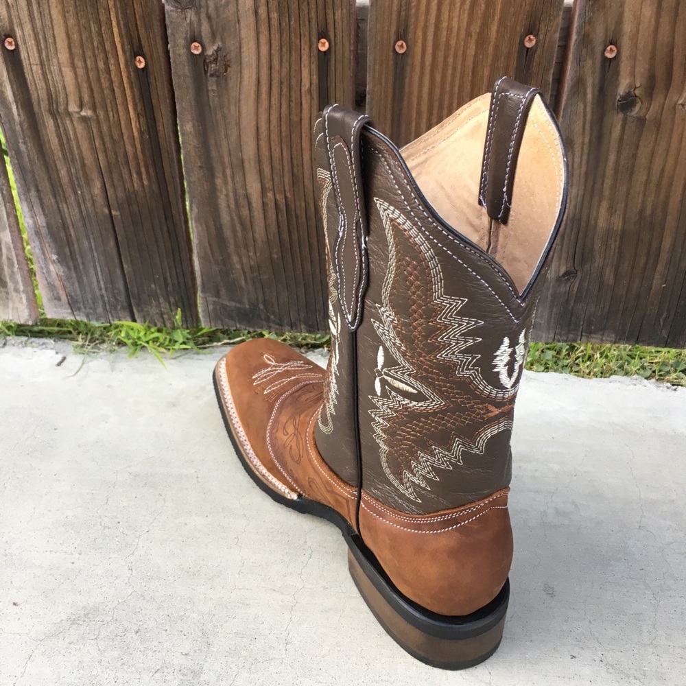 Mens Western Rodeo Square Toe Genuine Leather Tan Boots Bota Vaquera Handmade - Picture 4 of 5